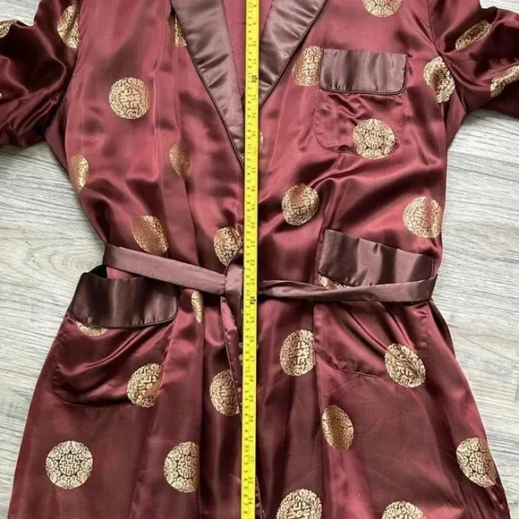Vintage Men's Oriental Brown Satin Chinese Smoking Jacket